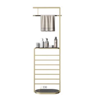 China Nordic Modern Industrial Wood Metal Bathroom Stainless Steel Corner KD Towel Rack Shelf Hanging Storage for sale