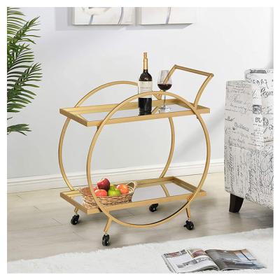 China Modern Home Mobile Metal Food Cart Hotel Coffee Lounge Cart On Wheels Drinks Cart Serving Cart Gold Bar Cart for sale