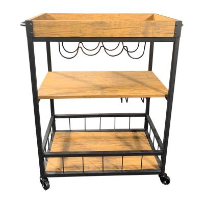 China Modern Three Layers Rolling Serving Cart With Wine Cup Holder And Removable Tray For Restaurant for sale