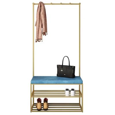 China Wholesale Convertible Furniture Metal Frame Coat Rack With Shoe Rack Hall Tree Coat Rack for sale