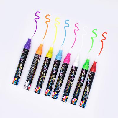 China 8 Pcs Fine Tip Fluorescent Stained Glass Highlighter Bar Chalk Board Neon Liquid Marker Pens For Led Marking Board 14*1.6cm for sale