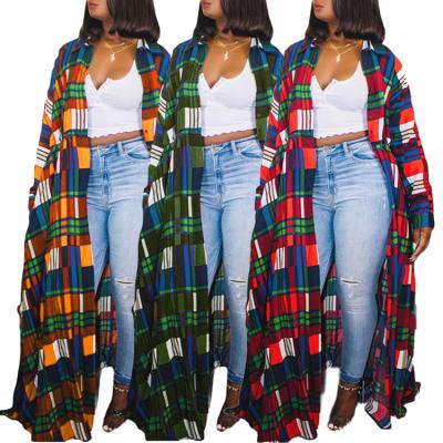 China Breathable 5XL Coated Long Sleeve Stripe Plaid Checkerboard Shirt Dress Maxi Dresses Plus Size Women Clothing for sale