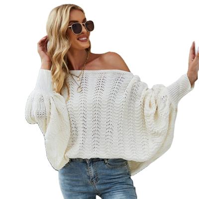 China Anti-Wrinkle Off The Shoulder Color Women Long Sleeve Striped Knitted Loose Oversized Sweater Pullover Hoodie for sale