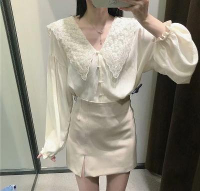 China 2022 Fashionfront Women Button Vintage Breathable Long Sleeve Embroidery Tops Za Women Slim Breathable Embroidered Lapel Summer for sale