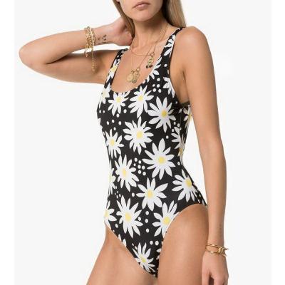 China Plus size 2020 new women and girls chrysanthemum printing one-piece bodysuit bikini beach fitness for sale