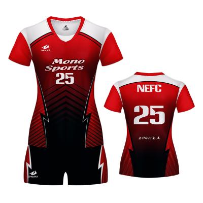 China Quick-drying red women's volleyball sublimation volleyball badminton uniforms singlet and volleyball combo set for sale