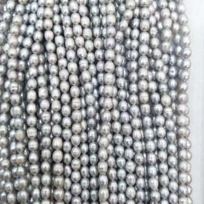 China Genuine Freshwater Pearl 5.5-6mm Freshwater Cultured Gray Color Pearls Rice Shaped Pearl Bead For Jewelry Making for sale