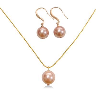 China Romantic Hand Pick Shell Pearl Pendant Necklace Pink and Cultured Drop Earrings Jewelry Set for Women's Gift for sale