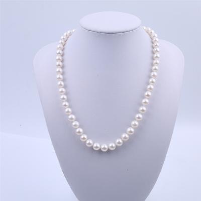 China CLASSIC 8-9mm Classic S925 Silver White Round Cultured Freshwater Pearl Beaded Necklace for sale