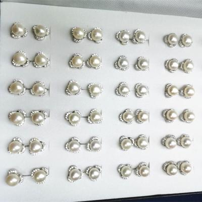 China CLASSIC White Freshwater Cultured Zircon Pearl Stud Earrings AAAA 7.5-8mm Freshwater Pearl Earring for sale