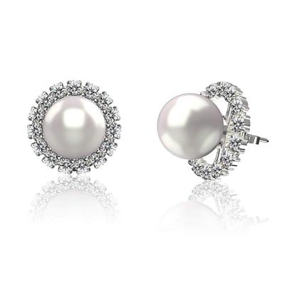 China 925 Sterling Silver Genuine Freshwater Pearl Stud Earring Elegant Zircon Pearl Earring For Women for sale