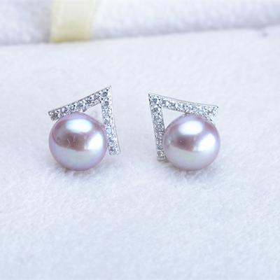 China CLASSIC 8-8.5mm cultured freshwater pearl earring stud triangle ball button pearl earring stud for sale