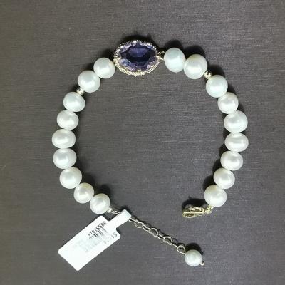 China CLASSIC Fashion White Pearl Beaded Bracelet Natural Freshwater Potato Pearl With Purple Stone Gift For Girls/Women/Mom for sale