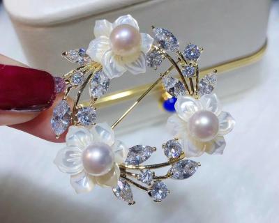 China Korean Fashion Style Antique Style Pearl Flower Women Brooch Pins Silver Color Brooches for sale