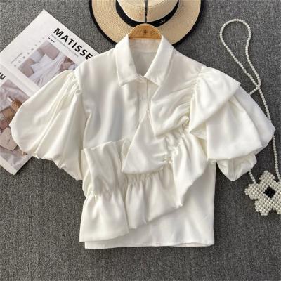 China Wholesale Summer Fashion Anti-wrinkle Irregular Puff Sleeve Shawl New Panel Ruffled Shirt Shorts Sheath Women's Blouses Loose Tops for sale