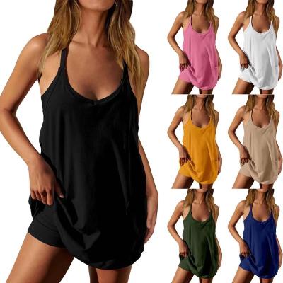 China SKIRTS Womens Tennis Dress Workout Mini Dress Romper with Built in Shorts and Sleeveless Golf Athletic Dresses with Pockets for sale