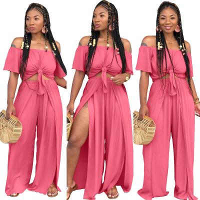 China Breathable 2023 Summer Outfits For Women Off The Shoulder Bandage Crop Top Wide Leg Pan 2 Piece Set Women for sale