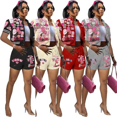 China Anti-pilling 2023 Summer Designer Women Sets Clothing Cute Crop Short Set WholesaleLounge Wear Biker 2 Piece Short For Women for sale