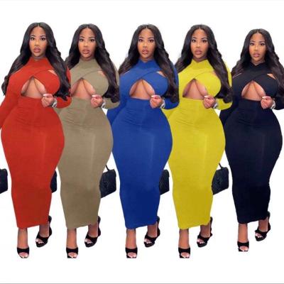 China Breathable Hot Selling Casual Bodycon Elegant Long Maxi Oversized Hollow Out Crossed Sexy Plus Size Women'S Dresses for sale