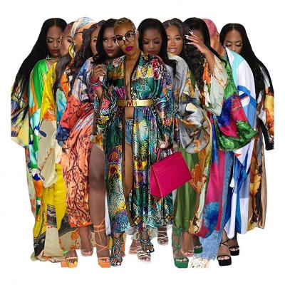 China Breathable Maining New Ladies Printed Robe Loose Long Sleeve Cardigan Home Street Wear Silk Plus Size Overcoat for sale