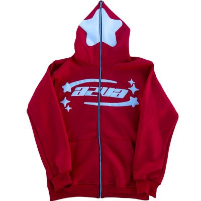 China QUICK DRY OEM Factory Wholesale Y2K 100% Cotton Heavyweight Custom Star Puff Print Full Face Zip Up Hoodie For Men for sale