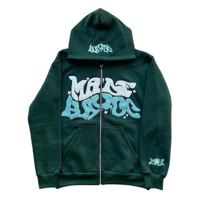 China Anti-Shrink High Quality Factory Y2K High Streetwear Custom 3D Foam Letters Puff Printing Men's Zip Up Oversized Hoodie for sale