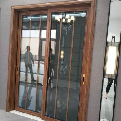 China Modern 1.6 mm Thick Color Aluminum Wood Frame Double Swing Door With Reflective Glass for sale