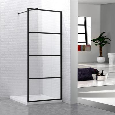 China New modern bathroom framed black walk in tempered shower screen without door for sale