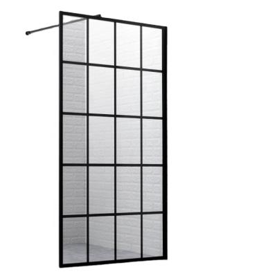 China Modern Bathroom Matte Black Walk In Shower Enclosure Sliding Glass Door Walk In Shower for sale