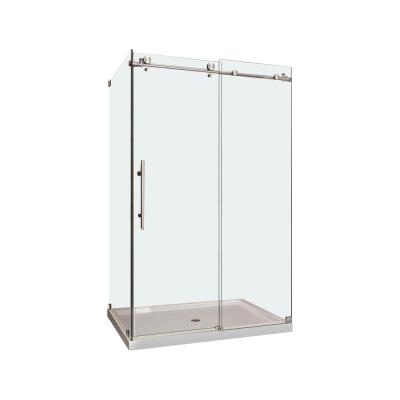 China Corner 10mm Large Modern Glass Frameless Roller 3 Panel Sliding Door Rolling Shower Enclosure for sale