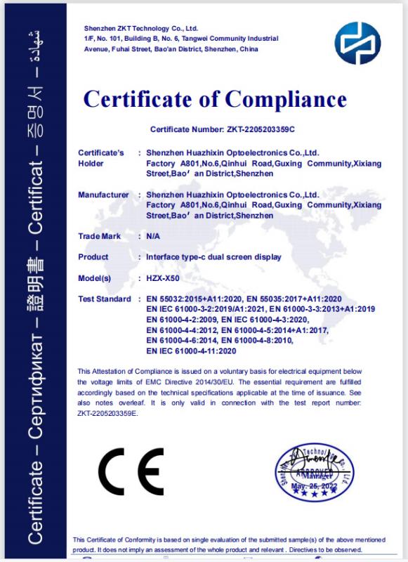 CE - Shenzhen Huazhixin Optoelectronics Co., Ltd.