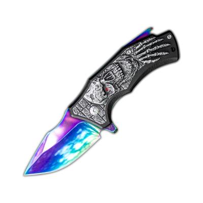 China Non-Changeable Popular skeleton relief folding knife portable camping self-defense folding knife with lifting clip for sale