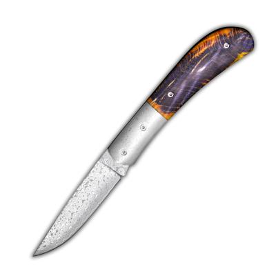 China Easy Carry Factory direct Damascus steel stabilized wood handle lockless sharp pocket knife folding knife for sale