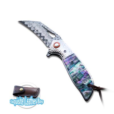 China Non-Changeable High quality Damascus steel abalone shell handle Camping mountaineering essential camping knife Folding knife Outdoor knife for sale