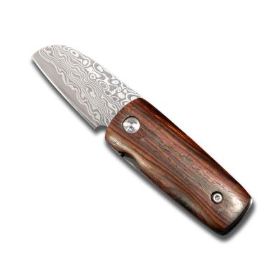 China Non-Changeable EDC Damascus Steel Yellow Sandalwood handle ready with mini folding knife Outdoor knife Pocket knife for sale