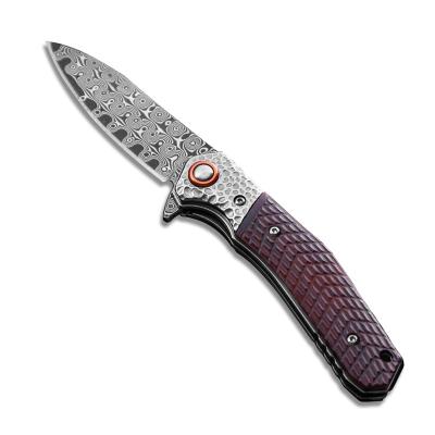 China Non-Changeable Damascus steel  Yellow Sandalwood handle collectible folding knife Pocket knife Camping knife for sale