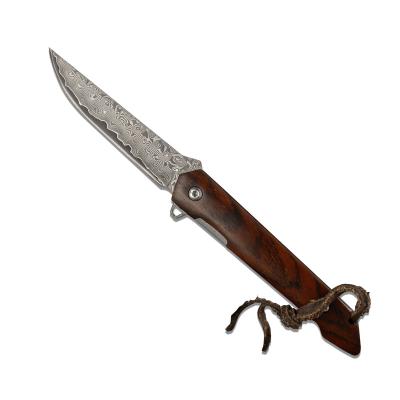 China Non-Changeable Hot selling Damaskin steel Yellow Sandalwood handle Wilderness survival hunting mouth knife bag Outdoor knife folding knife for sale