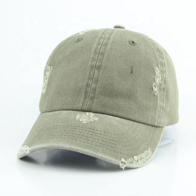 China COMMON Distressed Hat 6 Holes Panel Hat, Baseball Cap Custom Embroidery Worn Dad Hat for sale