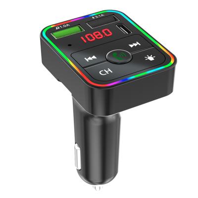 China Colorful Led Light Up Car BT FM Transmitter Dropshipping 2021 New F2 Colorful LED Backlight Hands Free Car Kit Charger TF Card MP3 Player USB C PD for sale