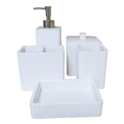 China Viable New Style White Vertical Stripes 5 Piece Bathroom Accessory Sets for sale