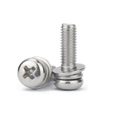 China Pan Factory Made Stainless Steel Pan Head Combination Screws with flat gasket and spring washer for sale