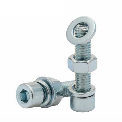 China Blue Zinc Steel Socket Pan Head Combination Screws with Flat Gasket and Spring Washer for sale