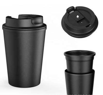 China Stocked Fun Choice Custom Printed Double Layer 12oz Clamshell Black Coffee Cup PP Cold Drink Cup Plastic Water Cup With Lid Seal for sale