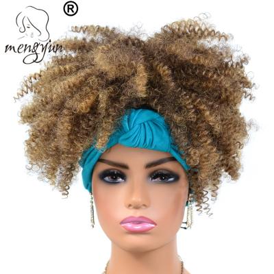 China TJD2-1BT27# Curly Black T Scarf Hair Wig Afro Women Drawstring Light Brown Wig With Bun Head Scarf Hair for sale