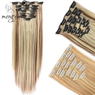 China Mengyun 22inch 8pcs/Set Silky Straight Wave 17 Clips In Hair Extensions Natural Straight Synthetic Hair Clip Ins Clip In Hair Extension For Women for sale