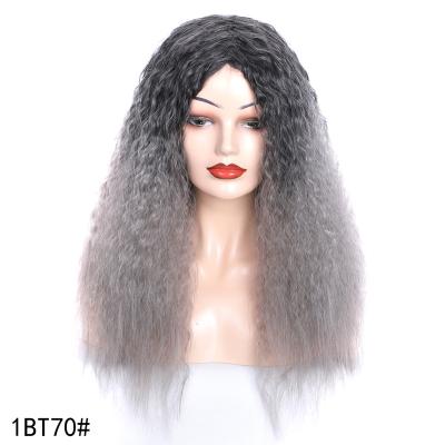 China Afro Wave Color Wigs Synthetic Siberian Wave Hair Wigs Corn Silver Gray Female Curly Perm Long Fluffy for sale