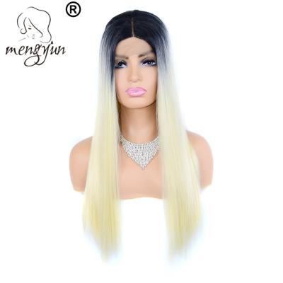 China 1BT613# Silky Straight Synthetic T-type Lace Front Wigs Long Straight Hair Parting Wig For African American Women Of Color for sale