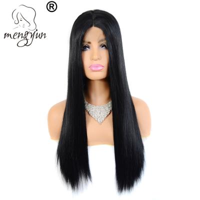 China Long Silky Straight Black T-type Synthetic Wigs Lace Front Straight Hair Parting Wig For African American Women Of Color for sale