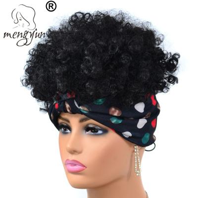 China Afro Curly Hair Bun TJF4-1B#Colorful Round Point Scarf Hair Wig Afro Women Drawstring Wig With Bun Head Scarf Hair for sale