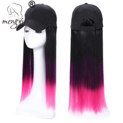 China High Temperature Black Dark Purple Pink Hair Wigs Long Straight Hair Baseball Cap Synthetic Hair Cap Wigs For Women for sale